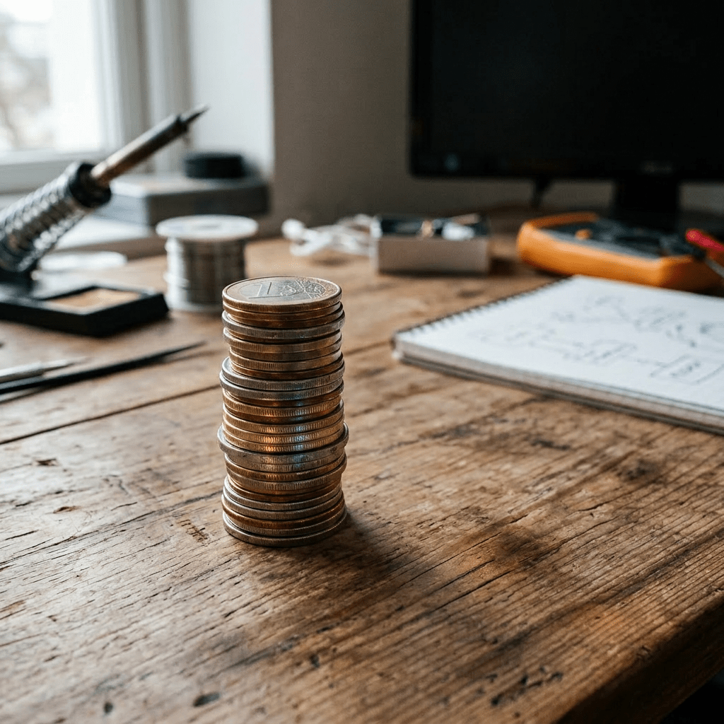 Stack of coins surrounded by glowing microchip nodes connected with wires