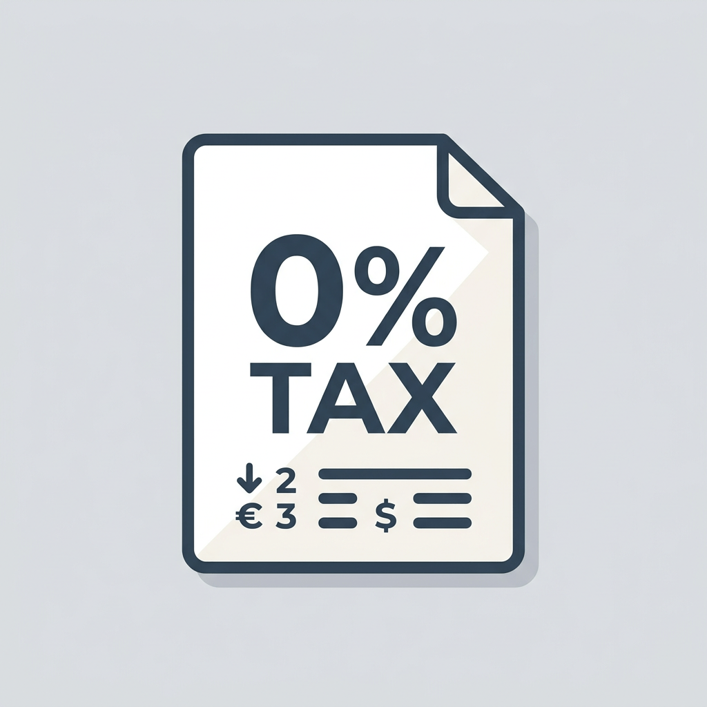 Paper with 0% TAX text and currency symbols for euro and dollar